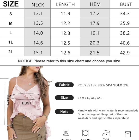 NWOT Womens Silk Spaghetti Strap Tank Tops Ruffle Going Out V-Neck Camisole, S - Picture 6 of 11